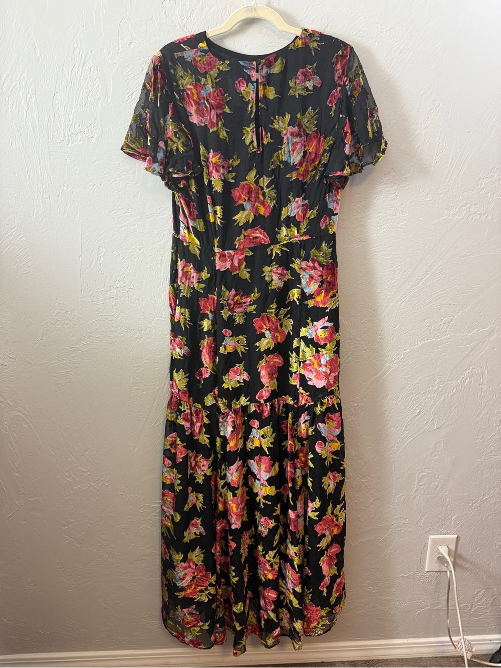 Rixo x RTR Velvet Floral Gown in Black & Red Formal Maxi Dress Short Sleeve 10 - Picture 7 of 7